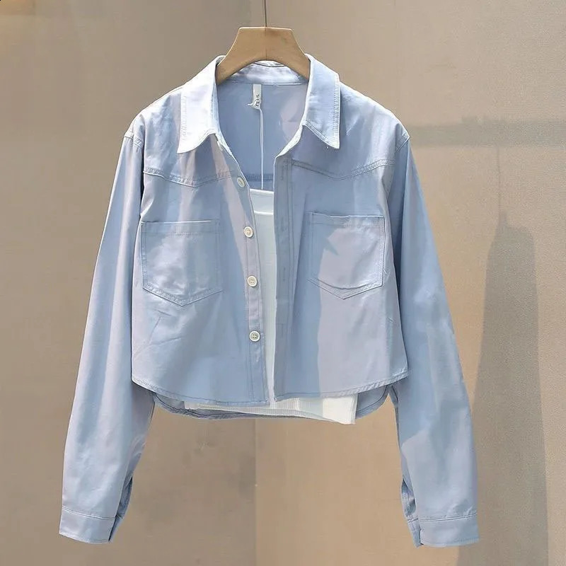 Womens Spring Summer Loose Cropped Blouses 2025 Long Sleeve Thin Casual Coats Female Korean Fashion Streetwear Blusas Tops 250828