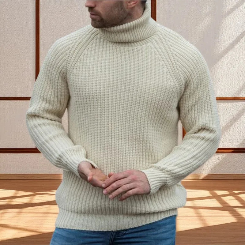 Winter Fashion Men Turtleneck Sweaters Leisure Knitted Loose Solid Color Long Sleeve Pullover Premium Basic Knitwear 250828BJ