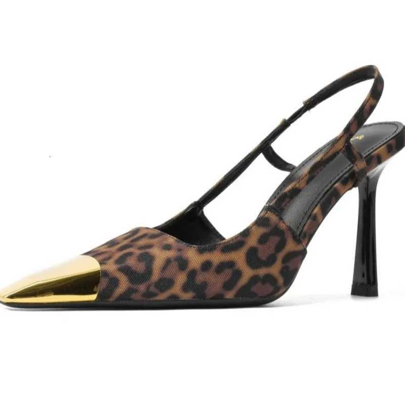 Designer Metal Toe Women Sandals Sexy Leopard Print Slingbacks Pointed Toe Thin High Heeled Sandals Party Dress Sandals W250828