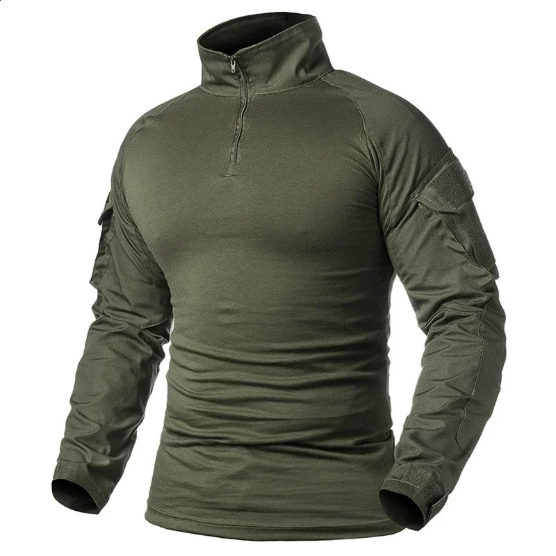 Mens Outdoor Long Sleeve Combat Shirt Cargo 14 Zipper Ripstop Cotton Tactical Shirts US Army Camoufalge Airsoft Clothing 250828