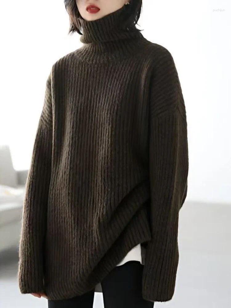 Women's Sweaters 2025 Autumn Winter Loose Casual Warm Knitted Sweater Korean Style Turtleneck Pullovers Long Sleeve Solid Comfortable