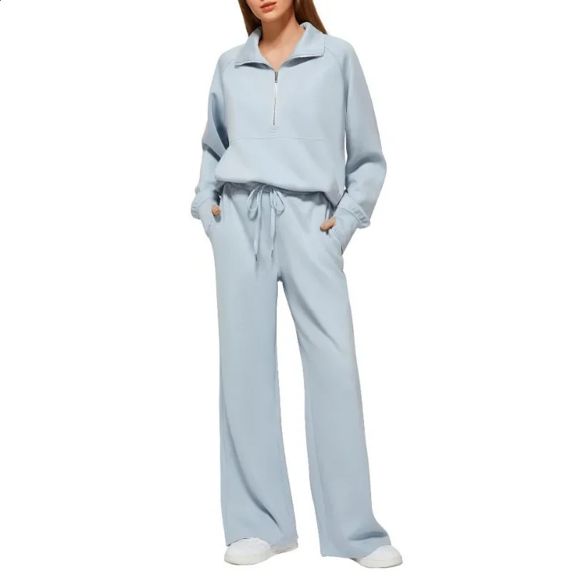 Women 2 Piece Set Outfits Long Sleeves Zip Sweatshirt Wideleg Pant Sets Sweatsuits Casual Sports Holiday Hoodie Suits Joggers 250828