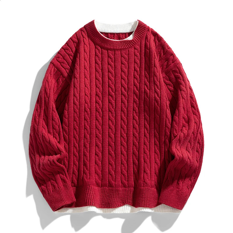 Autumn Winter Men Sweater Vintage Christmas Mens Knitted Pullovers Loose Harajuku Man Retro Knitting Solid England Sweaters 250828