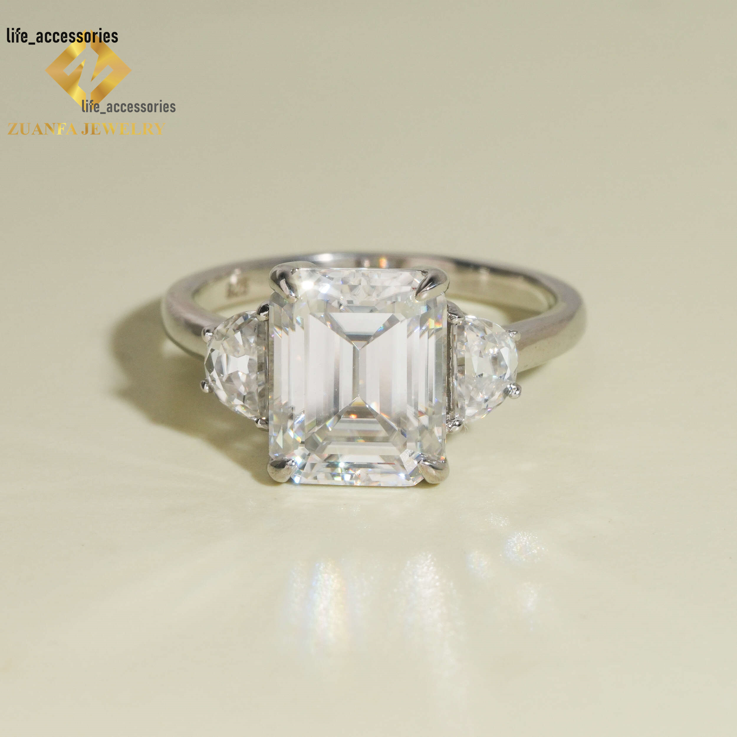 Pass Diamond Tester Emerald Trillion Cut Moissanite 925 Sterling Silver VVS Moissanite Rings Jewelry Engagement Rings for Women