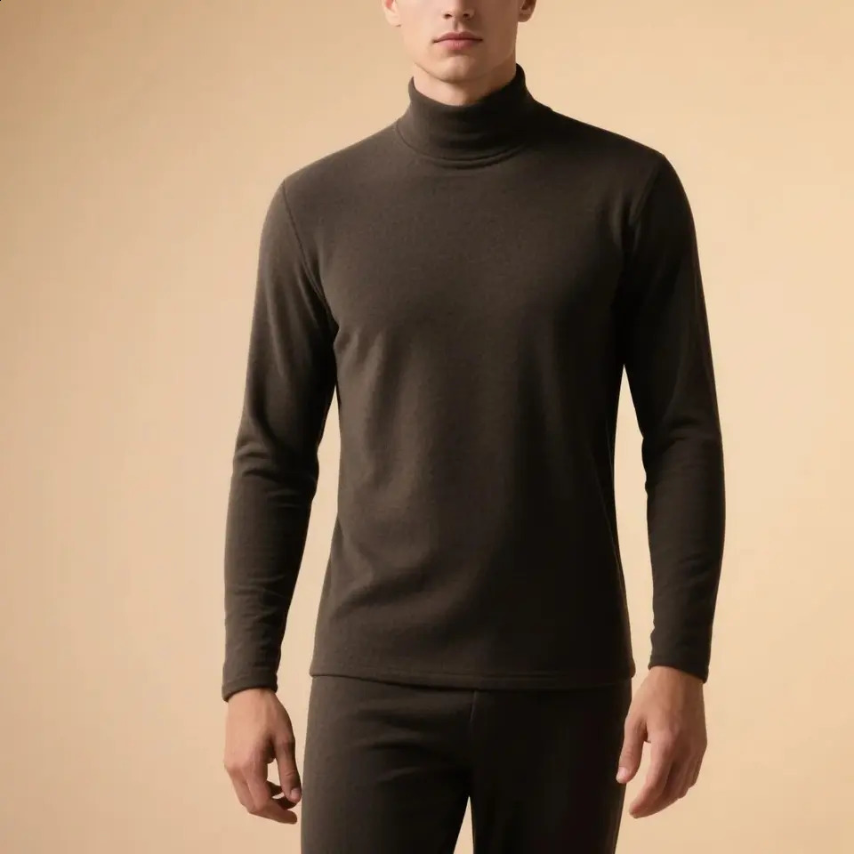 Mens Thermal Underwear Top Slim Fit Long Sleeve High Neck Shirt Autumn Winter Clothes Thin Tights for Cold Weather 250827