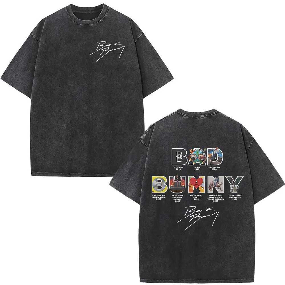 Rapper Bad Bunny Album Cover Print Tshirt Debi Tirar Mas Fotos DTMF Washed Vintage T Shirt Men Women Hip Hop Oversized Tshirts L250827