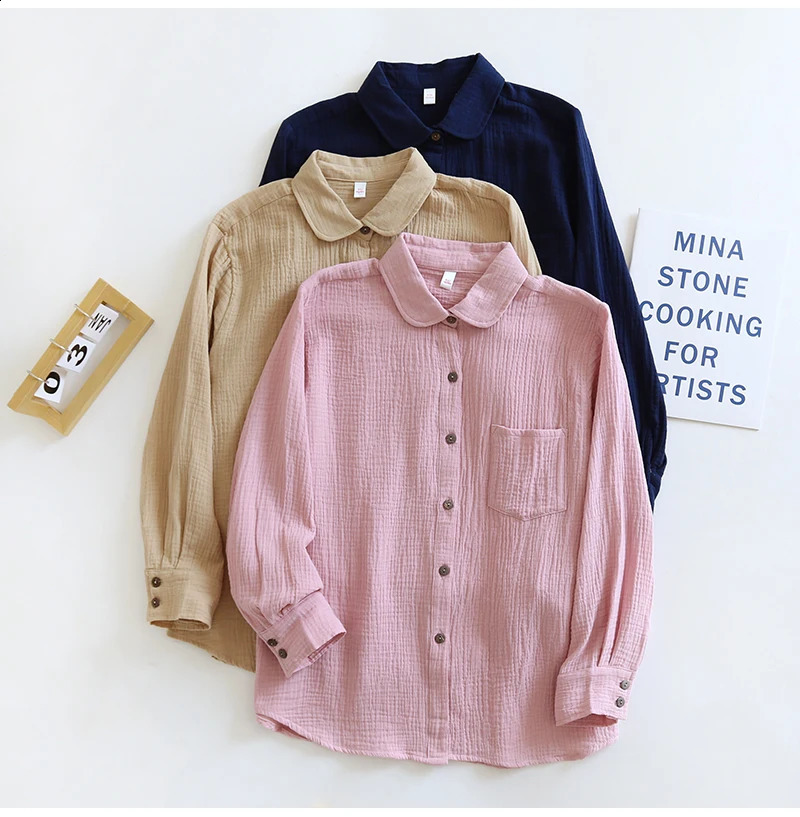 Chic 100% Cotton Shirts And Blouses Casual Button Up Long Sleeve Tops Spring Autumn WomenS Shirt All Match Chemise Femme 250828
