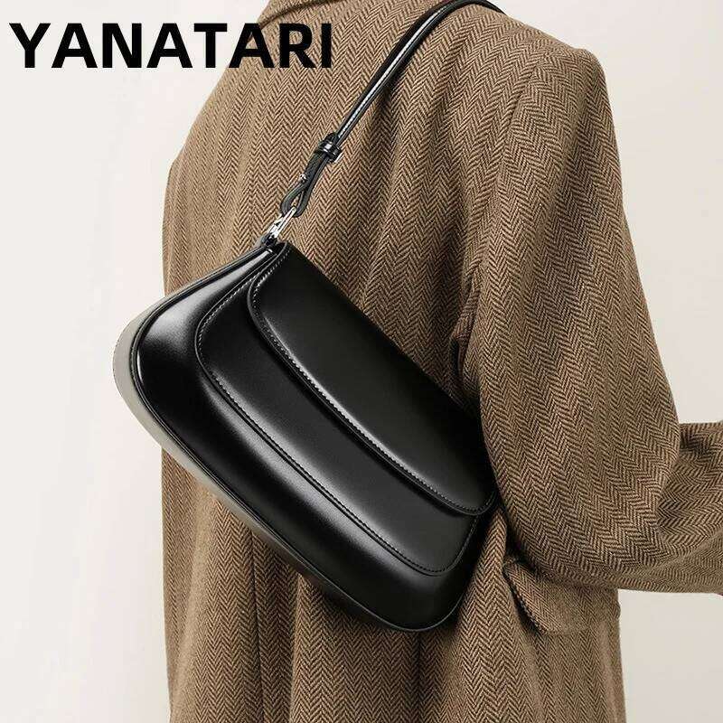 YANATARI Underarm Cowhide Genuine Leather Handbags Women Vintage Shoulder Bag Female Bags Womens High Quality 2025 20250806 250806 250828