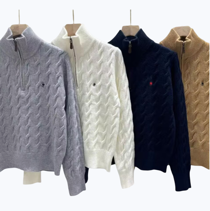 Designer Sweater Pony Embroidery Women's Open-Collar Knit High-Necked Women's Fashion White Black Long Sleeve Sweater