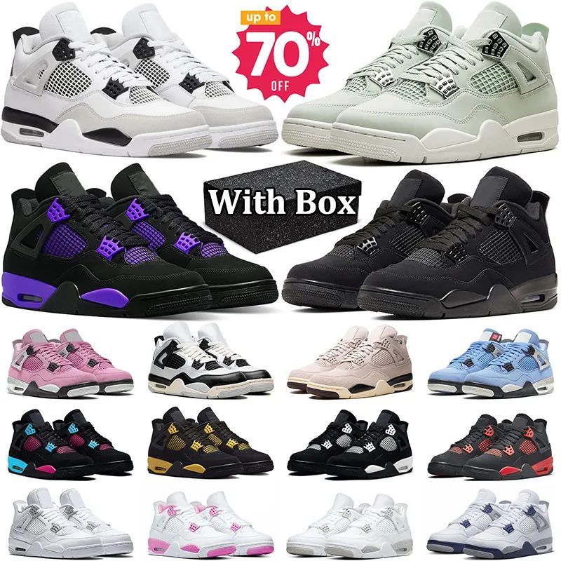With Box Designer 4 Basketball shoes Men Women Sneakers Panda Military Black Cat Red Purple Thunder Cool Grey Pine Green Bred Sports Trainers Sneake