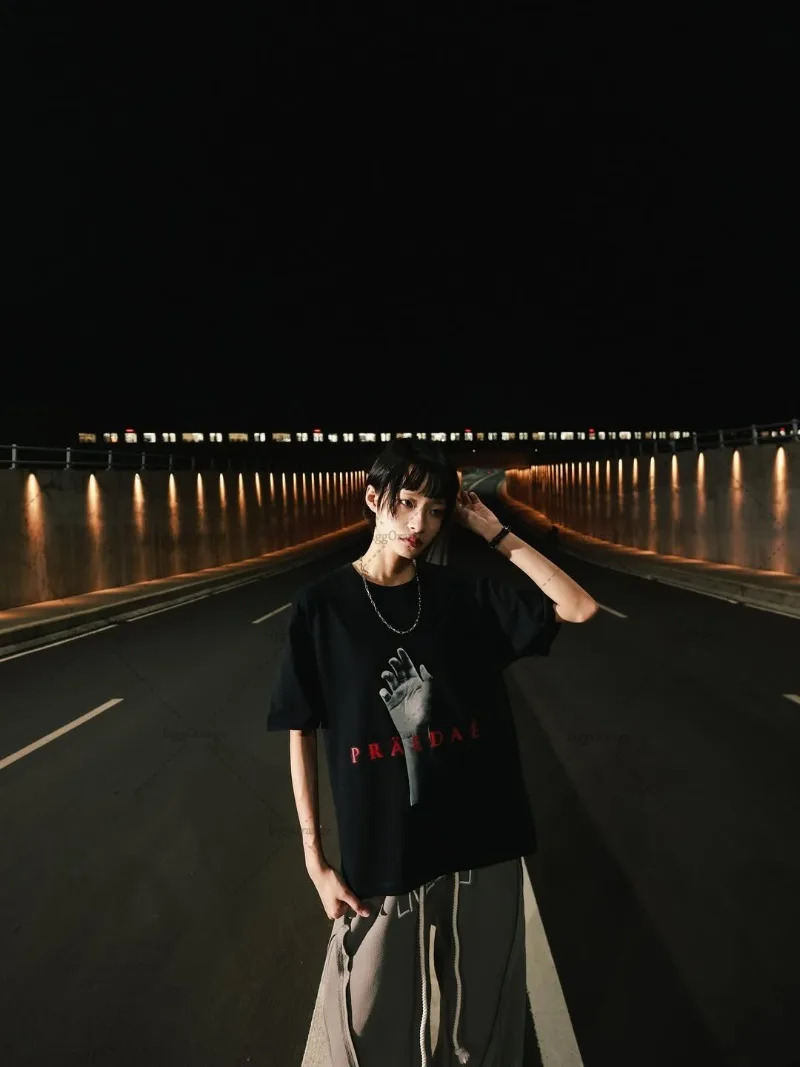 Summer Trendy Retro Letters Casual Loose Tshirt High Street Trend Couple Clothing Street Hiphop Fashion Punk Shortsleeved Men 250828