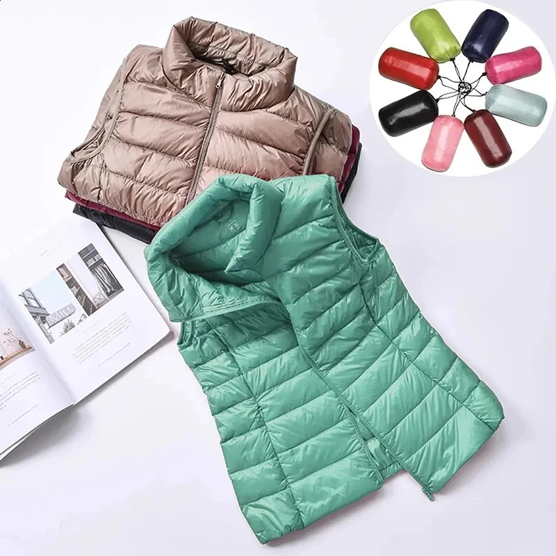 2024 Autumn Winter Women Ultra Light Duck Down Vest Jacket Women 90% White Duck Down Vest Sleeveless Coat250827