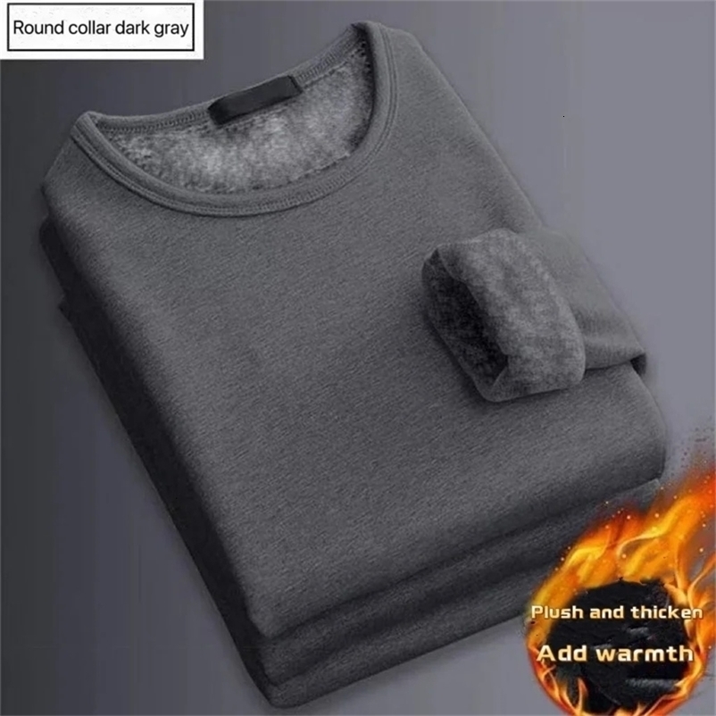 Winter Mens Thickening Velvet Warm Tops Mens Winter Longsleeved Thermal Underwer Male Round Neck Fashion Tshirt M5XL250827
