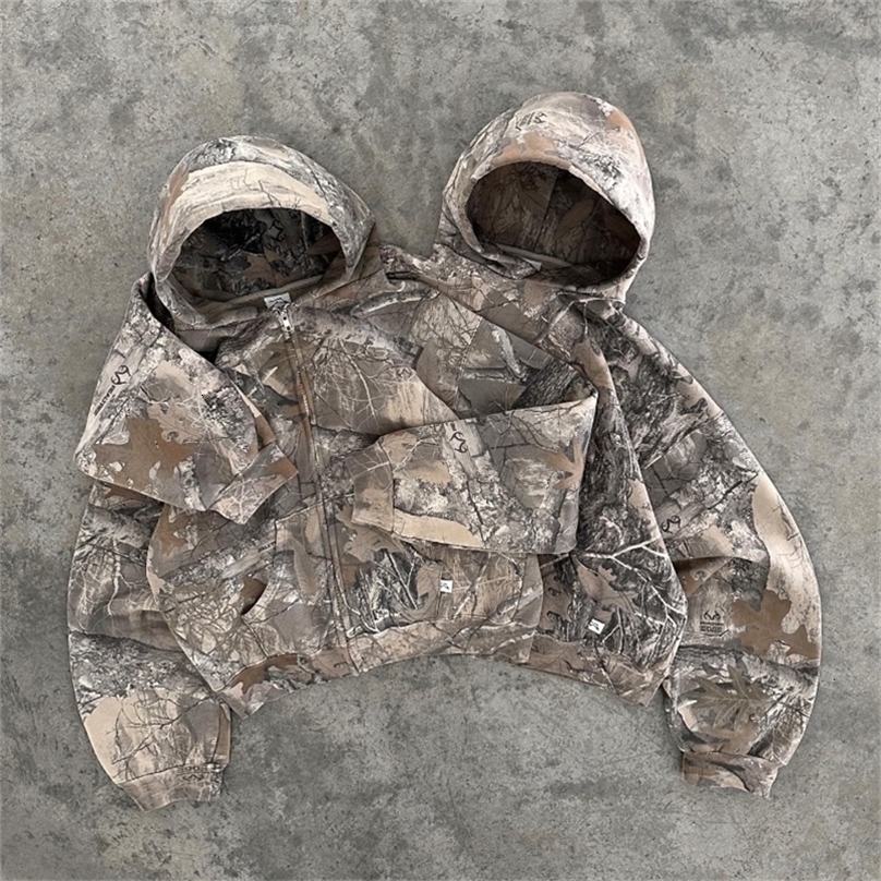 Y2K Retro Hoodie Men Printed Camouflage Pattern Pullover Sweatshirts High Street Hip Hop Streetwear Oversized Unisex Camo Hoodie250827ww