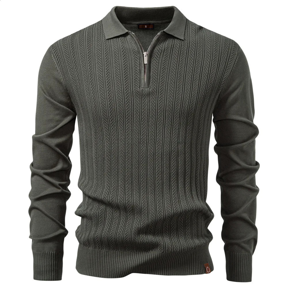 Mens LongSleeved Knitted Sweater HalfZipper Business Casual Thin Sweater for Autumn/Winter 250828