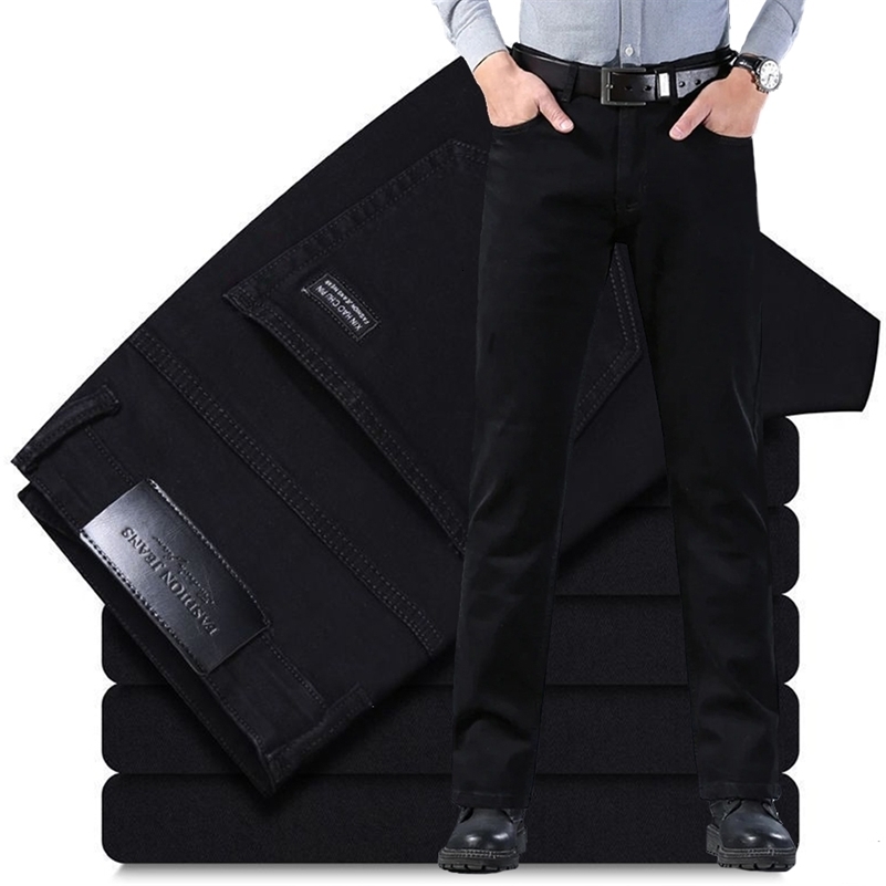Spring Autumn Vintage Black Business Jeans Men Casual Straight Stretch Classic Work Denim Trousers Korean Comfortable Pant 250828