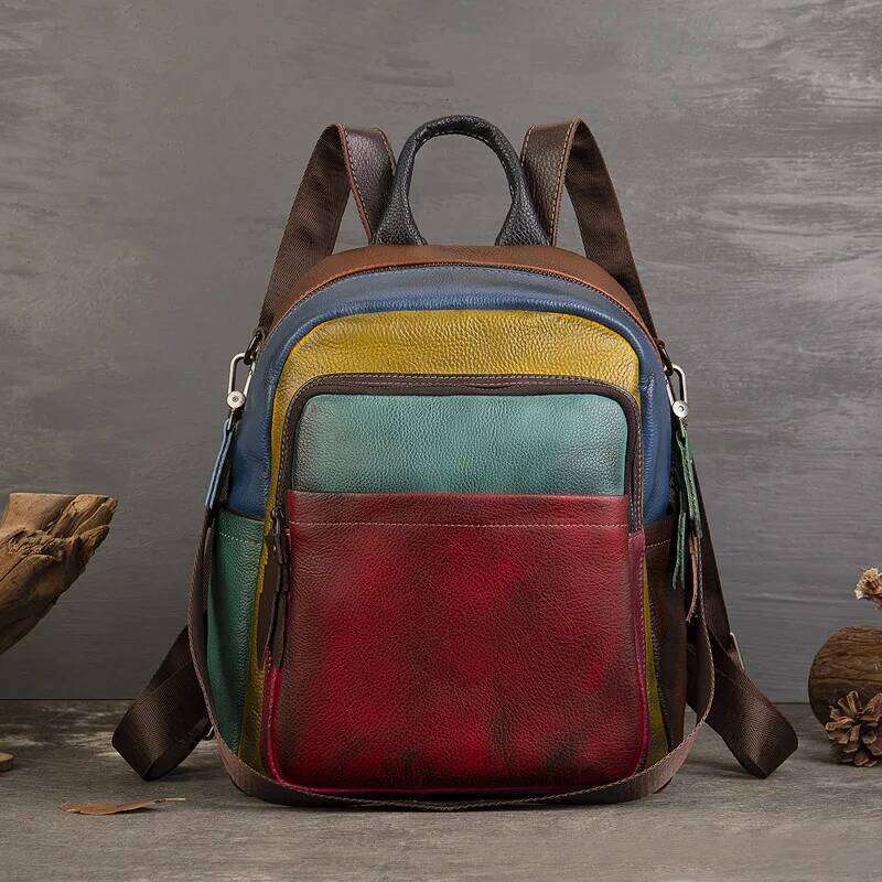 Designer Bags Women's Soft Genuine Leather Colorblock Large Capacity Travel Bag Stylish Leisure Backpack For Women Designer Luxury Bag