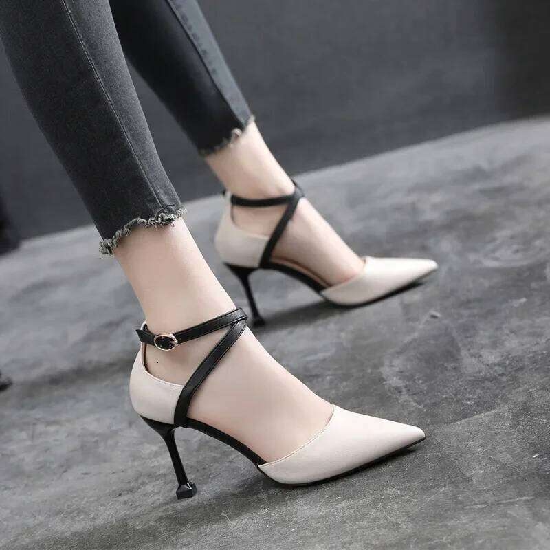 Pointed Stiletto Heels Small Size 30 To 44 Buckle Women Shoes Black Sandals Summer