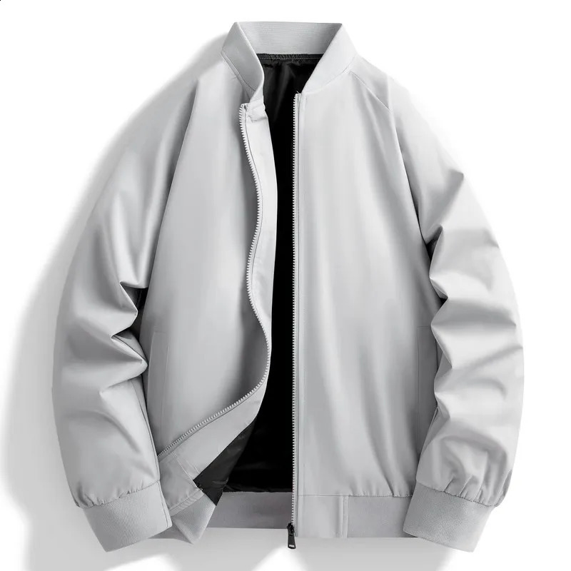 Spring Autumn Mens Casual Jackets Windproof Bomber Jacket Solid Color Stand Collar Fashion Baseball Outerwear Coat Plus Size 250827