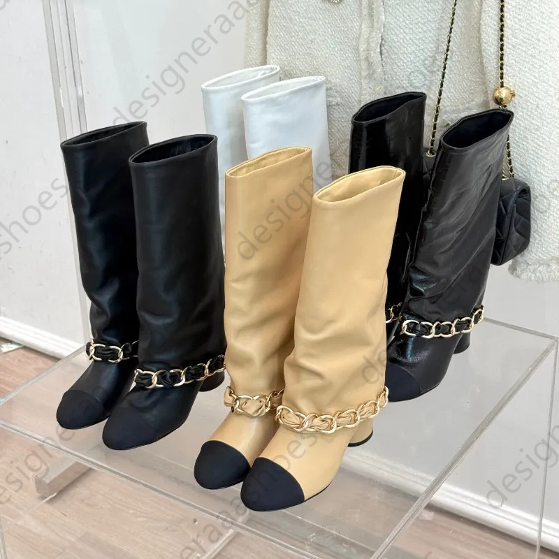 boots designer womens knee boots designer Boots rain boots chunky heel knight boot fashion chain winter boots for women lace luxury shoe classic bla