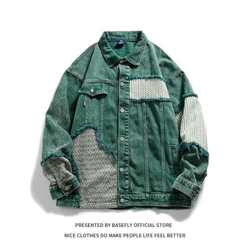 Arrival Green Patchwork Men Women Unisex Denim Jean Jacket Coat Bomber Shirt Casual Couple Retro Vintage Streetwear Autumn 250827