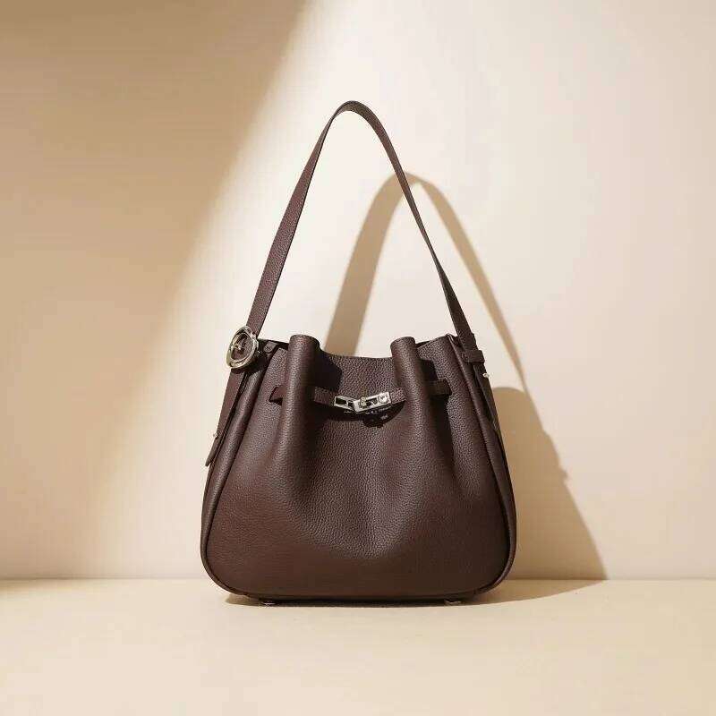 Authentic Cow Leather Cube Type Bag For Women Casual High Range Versatile Elegant Single Shoulder Dcapacity
