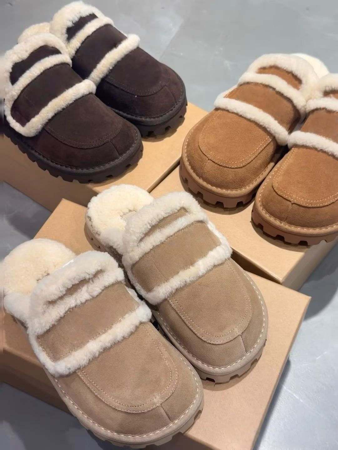 fur slides designer slippers women luxury sandals platform shearling mules casual shoes Tazz flat comfort clog beige suede winter boots golden sandl