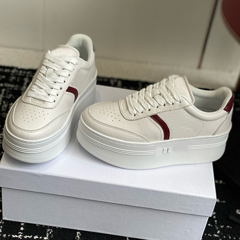 Fashionable Womens Classic Block Sneakers Back Wedge Outsole Calfskin Thick Soled Casual Shoes Top Tier Cowhide Leather Upper Comfortable Non Slip C