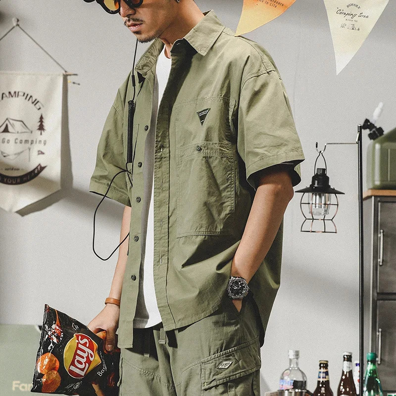 Summer hawaiian Casual Cargo Shirt For Men Oversized Short Sleeve Tee Shirts Y2K Streetwear Button Blouses Outdoor Masculino 250828