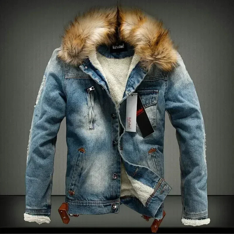 Mens Winter Fleece Thickening Coat And Jacket Loose Lapel Plus Size Denim Jacket Man Casual Keep Warm Thickend Coat 250827