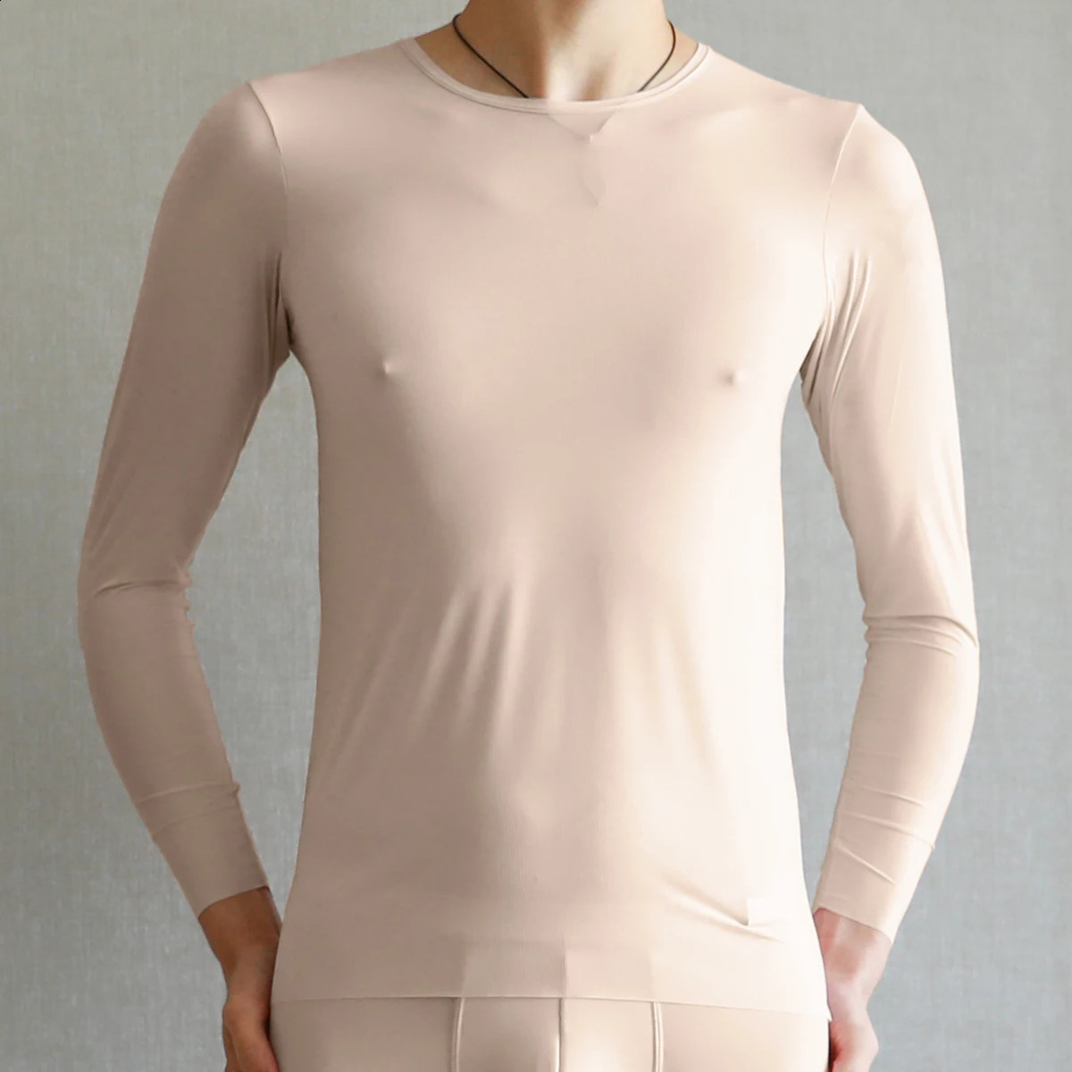 Men Thermal Underwear Tops Silk Quick Drying Underwear Long Sleeve Tshirts Undershirts Breathable Slip Sleepwear 250827