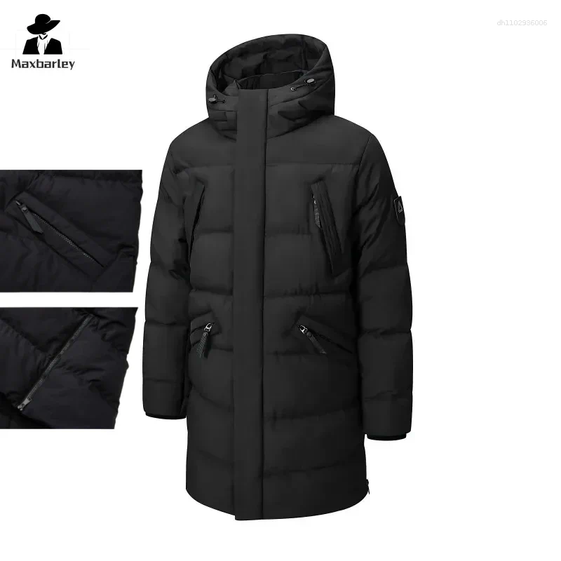 Men's Down Winter Long Jackets 2025 Snow Multi-Pocket Thick Warm Cotton Padded Coat Casual All-Match Cold-proof Hooded Parka