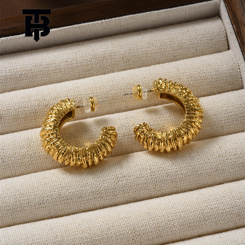 Free shipping for new designer accessories Heavy Craft Irregular Lava Hoop Earrings for Women Wrinkled Niche Design, Vintage Style 925 Silver Needle
