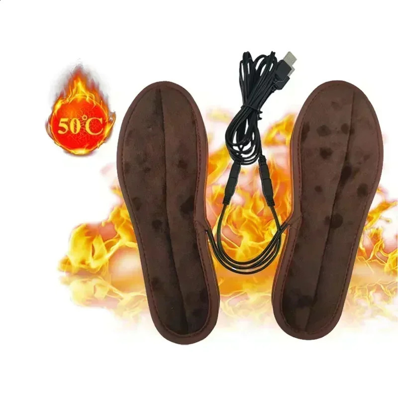 1 Pair Insoles Electric Heated Shoe Insoles Warm Socks Feet Heater USB Foot Winter Warmer Mh56 Camping Hiking Accessories 250821