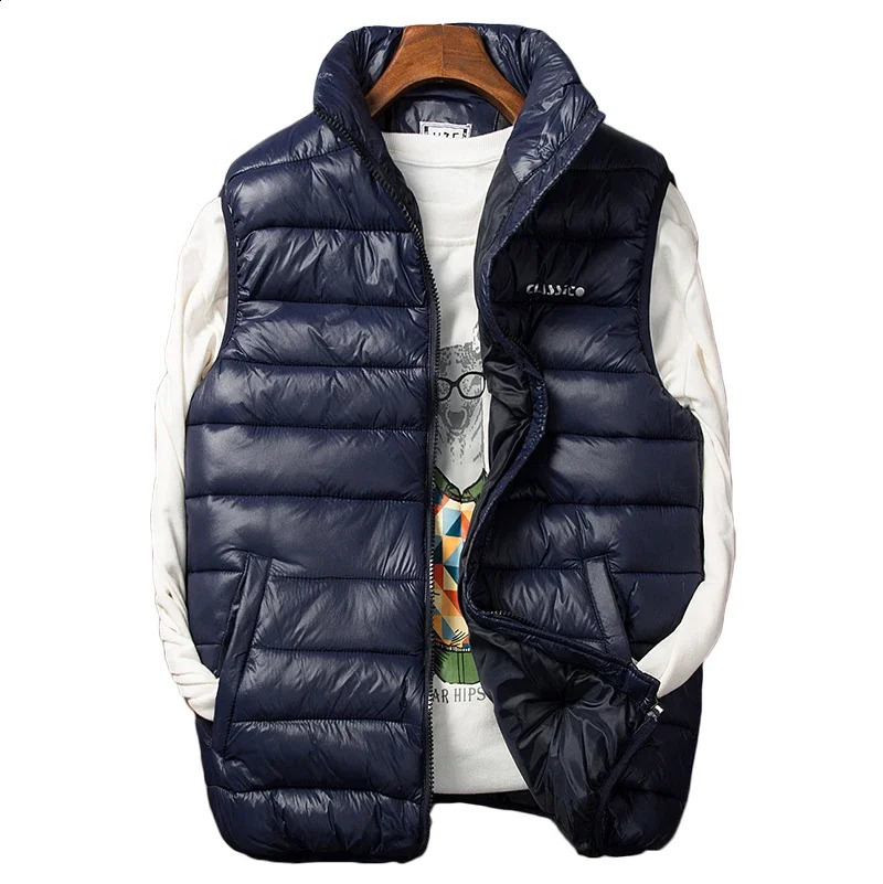 Winter Men Cotton Padded Vest Golf Autumn Casual Warm Lightweight Sleeveless Jacket Male Big Size Black Coat Work Wear Waistcoat 250823