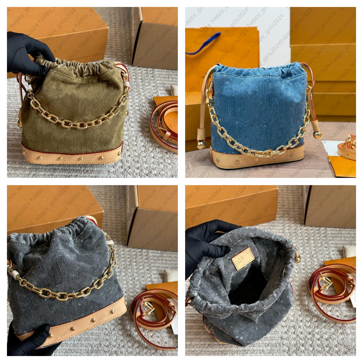 Luxury designer bag nano Noe bucket Drawstring chains shoulder bag Women crossbody denim bag ladies mini handbag tote bag messenger purse clutch wal