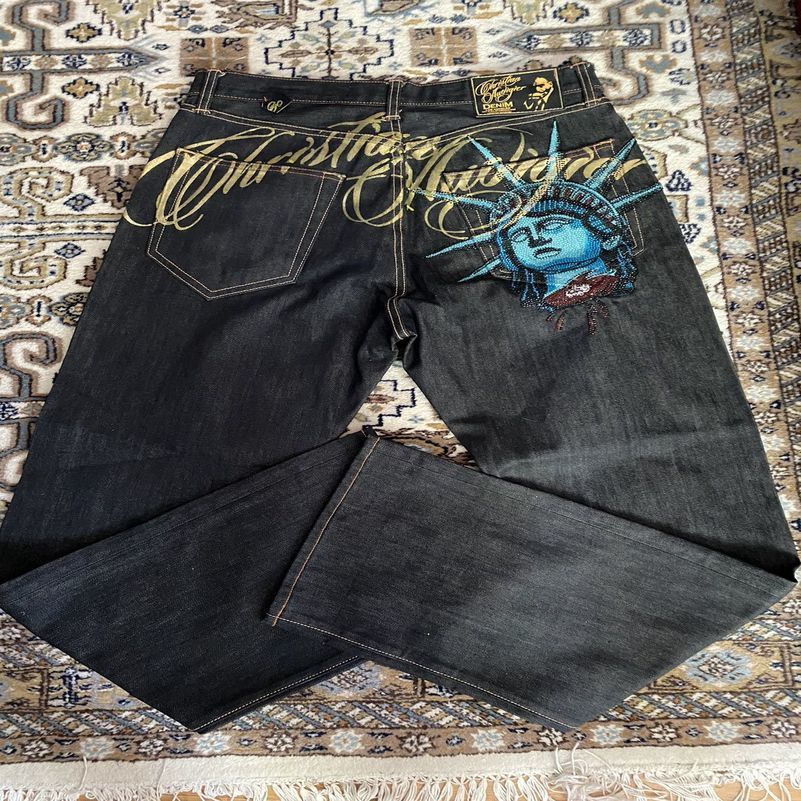 Vintage Statue of liberty Diamonds Jeans Casual Denim Pants High Waist Straight Wide Leg Harajuku Y2k 2000s Women Clothing 250828