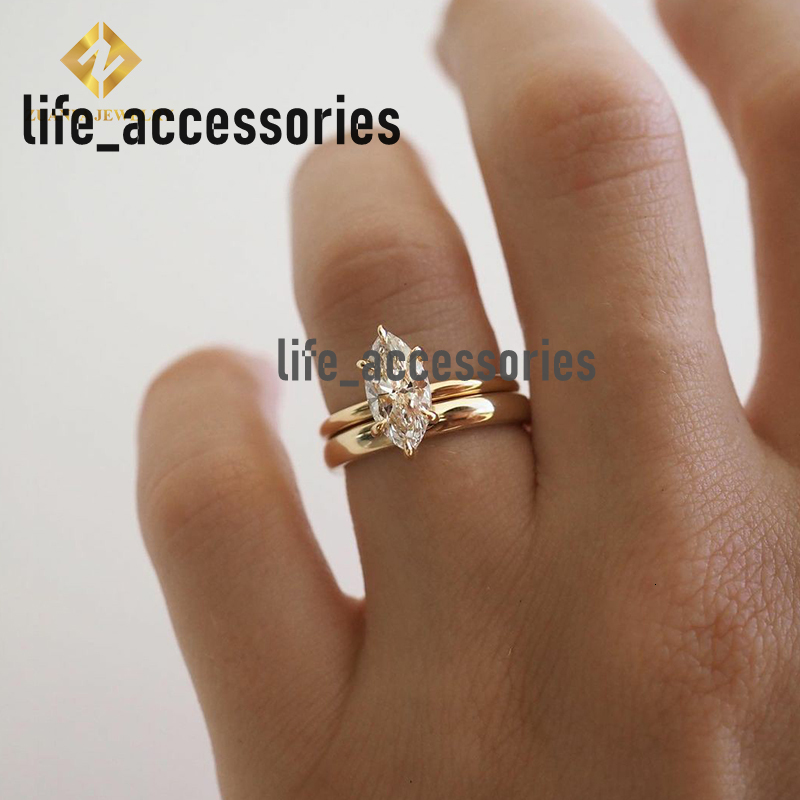 Solitaire Lab Diamond Engagement Ring 10K Solid Gold Lab Grown CVD Diamonds Marquise Cut Gift Rings for Women