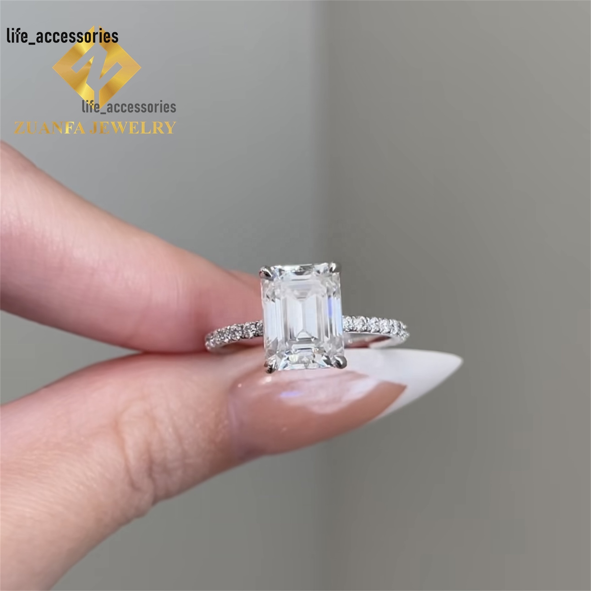 14k Real White Gold Luxury Bridal Wedding Jewelry Set 2Ct Emerald Moissanite Diamond Engagement Band Ring Ladies