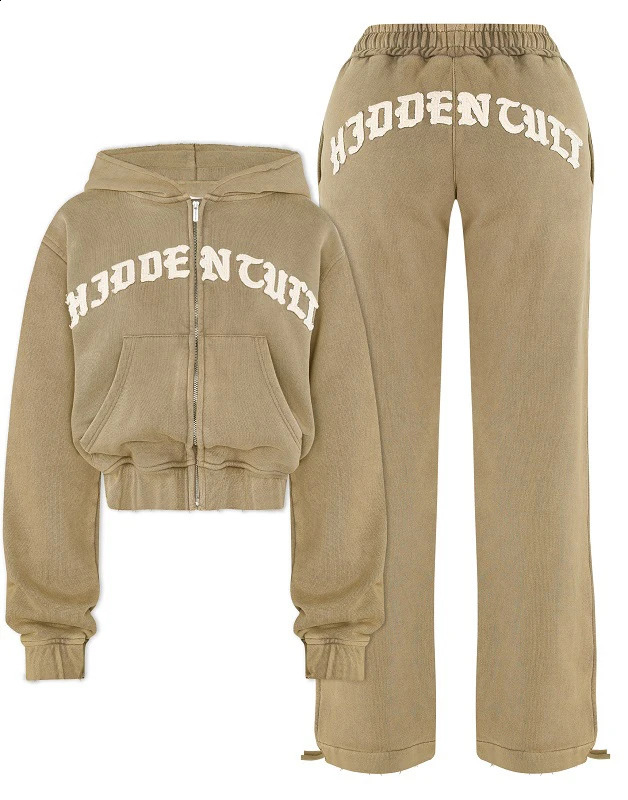 Streetwear Sportswear twopiece Y2K clothing Hip Hop alphabet embroidered patch hoodie Sweatshirt Womens casual sweatpants emo 250827