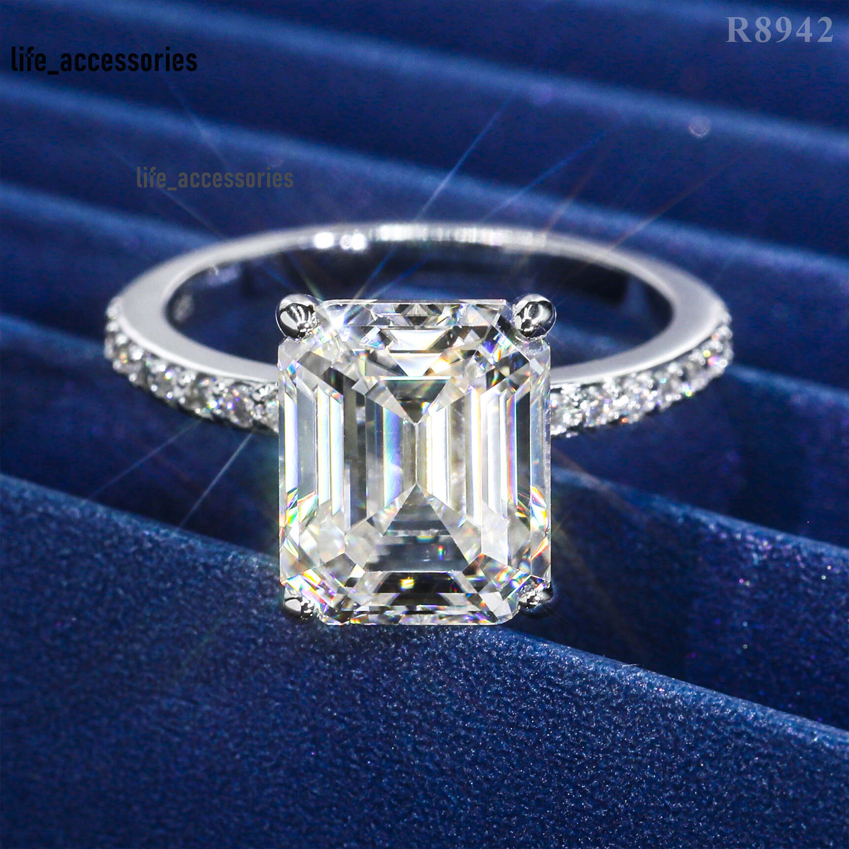 Fine Jewelry Pass Diamond Tester Emerald Cut GRA Moissanite Ring 925 Sterling Silver Wedding Ring for Women