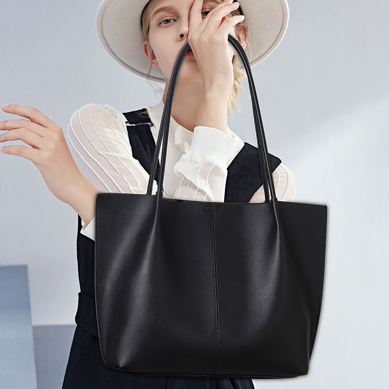 Women's Shoulder Large Capacity Tote Black Brown Simple Casual Fashion Commuter Bag for Women