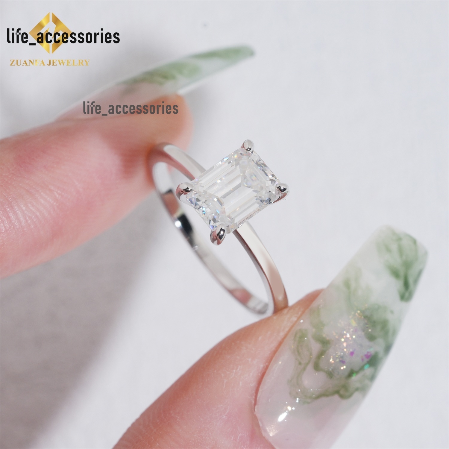 Pass Diamond Tester Iced Out Diamond Gold Moissanite Engagement Ring for Women 925 Silver VVS Moissanite 2ct Wedding Ring