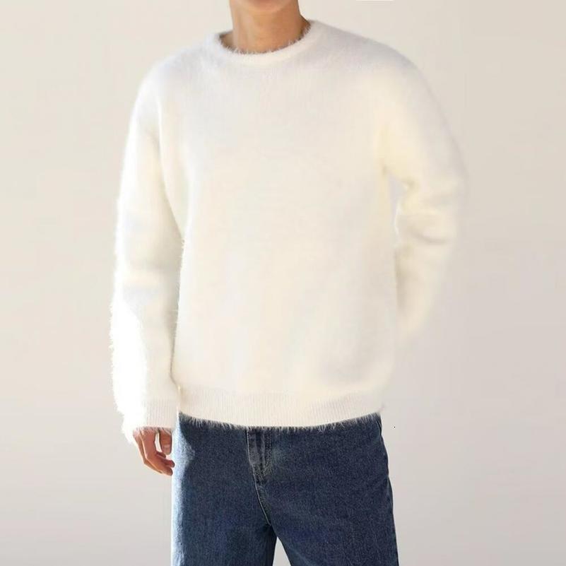 Autumn Men s Solid Fluffy Knitted Sweaters Korean Fashion Loose Warm Pullovers Winter Couples Vintage Knitwear Jumpers 250828