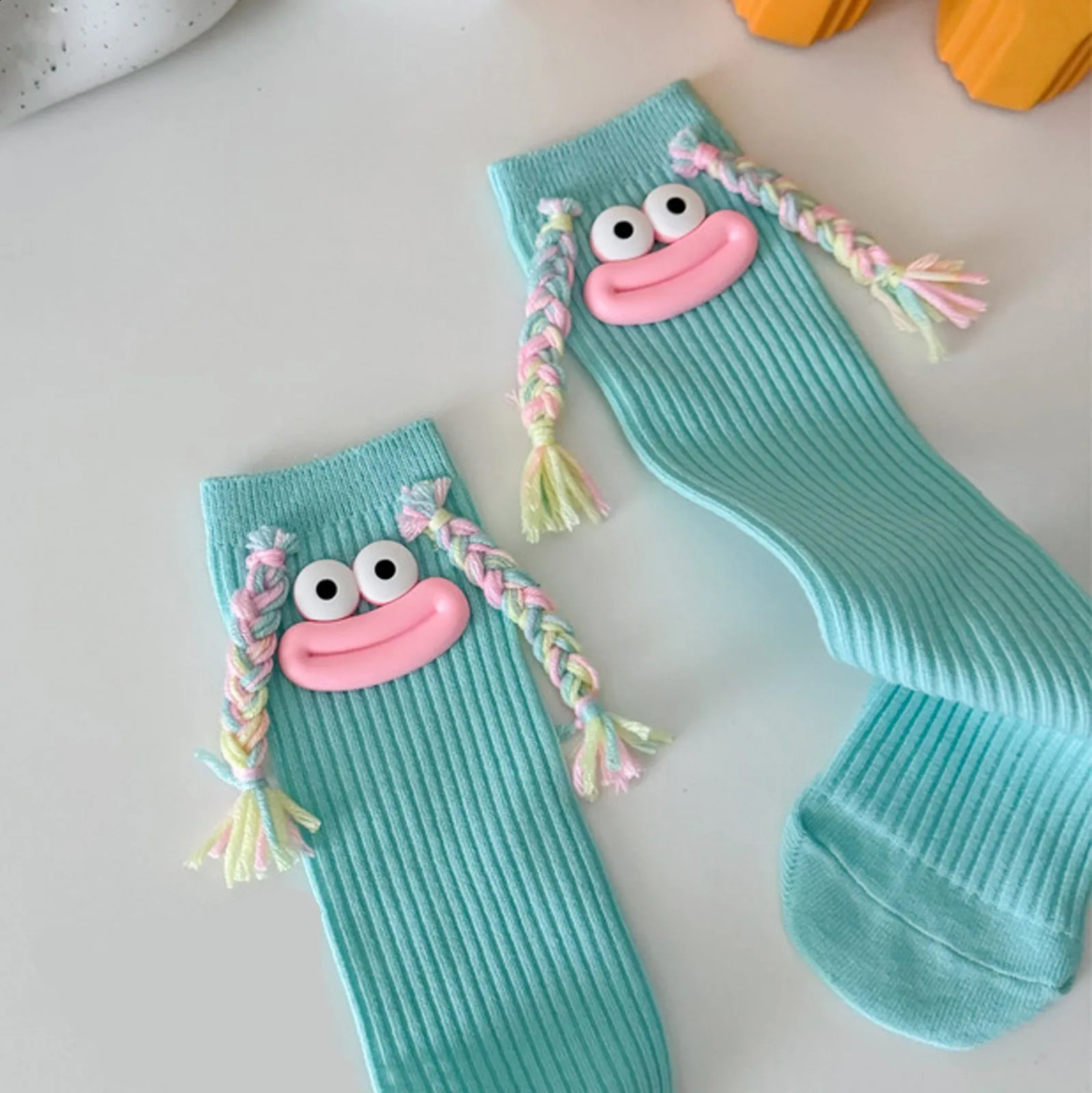 1pc Mid Length Socks With Colorful Big Mouth Braids Funny Long Socks Cute Mid Length Socks Funny Socks Gift 250827