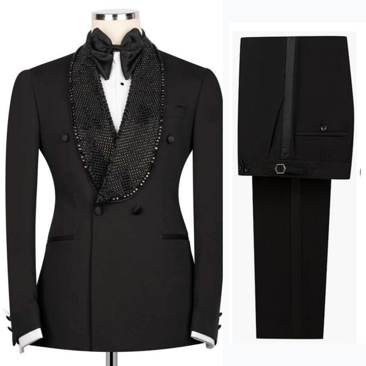 Formal Black Wedding Tuxedos Shawl Lapel Double Breasted Men Suit Handsome 2 Pcs Evening Prom Grooms Blazers Customized