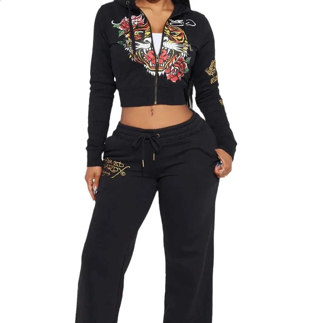 Comfortable Casual Fashion Streetwear Zipper Hooded Printed TwoPiece Set Womens Clothing Vibrant Artistic 250827