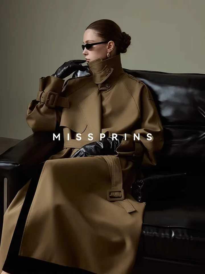 Lautaro Spring Autumn Long Khaki Trench Coat for Women Belt Double Breasted Chic Designer European Fashion Clothes 2025 Z250828