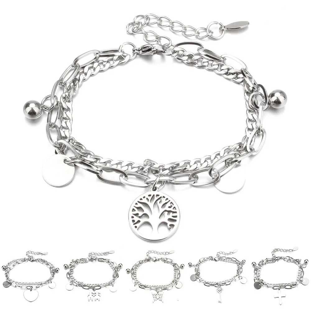 New Charm Bracelet Stainless Steel Tree of Life Bracelets Female DIY Jewelry Heart Cross Butterfly Key Bracelet for Women W250828