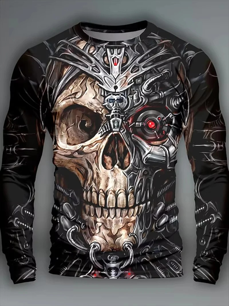 Skeleton Skull Pattern 3D Print TShirt Men Women Fashion Casual Oversized Long Sleeve T Shirts Harajuku Tees Tops Man Clothing250828